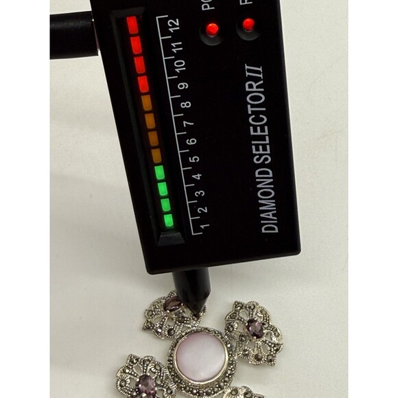 Sterling Silver Sparkling Amethyst & Marcasite Brooch Pin Cross Or Four-Lobed - Picture 4 of 11